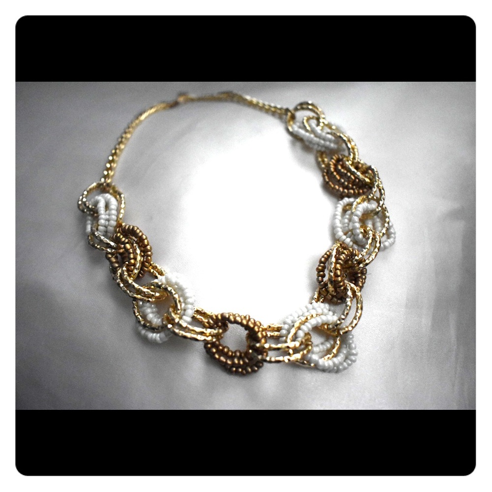 Gold and White link statement necklace